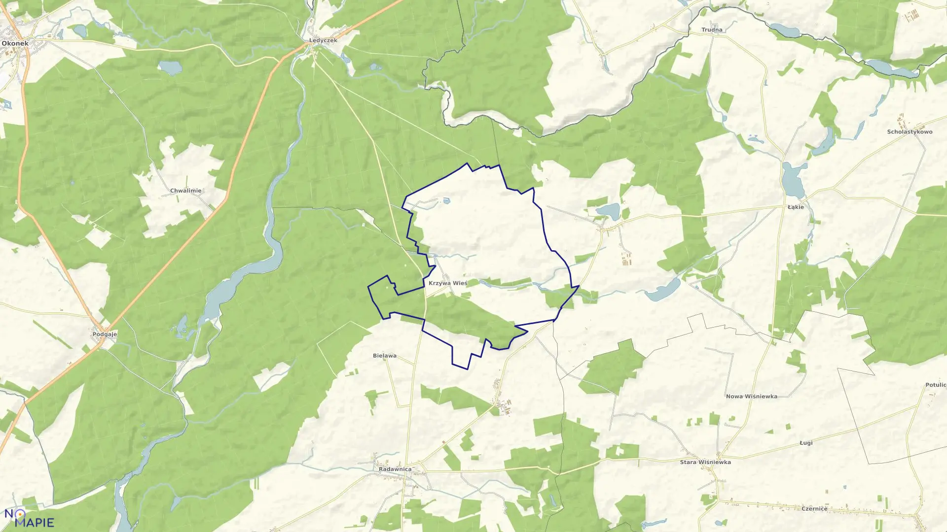 Mapa obrębu KRZYWA WIEŚ w gminie Złotów