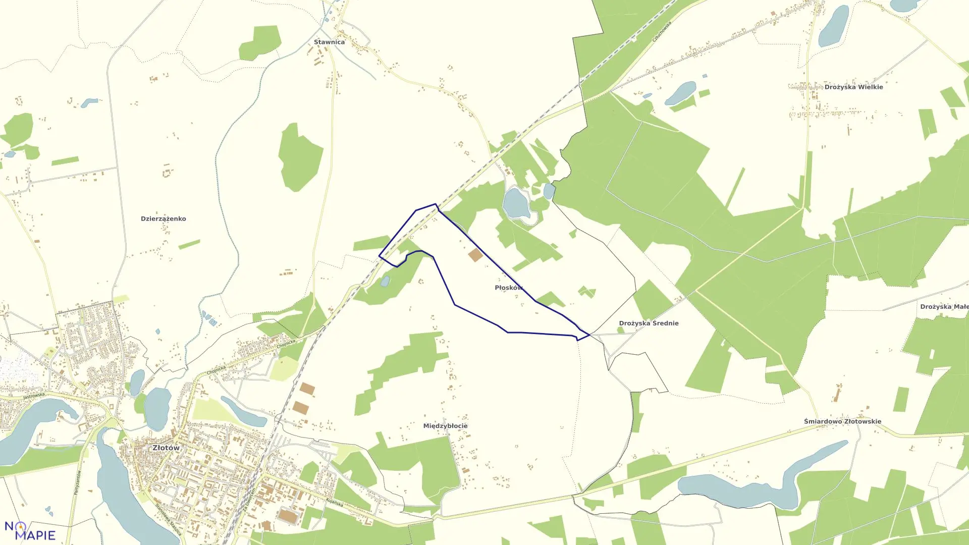 Mapa obrębu PŁOSKÓW w gminie Złotów