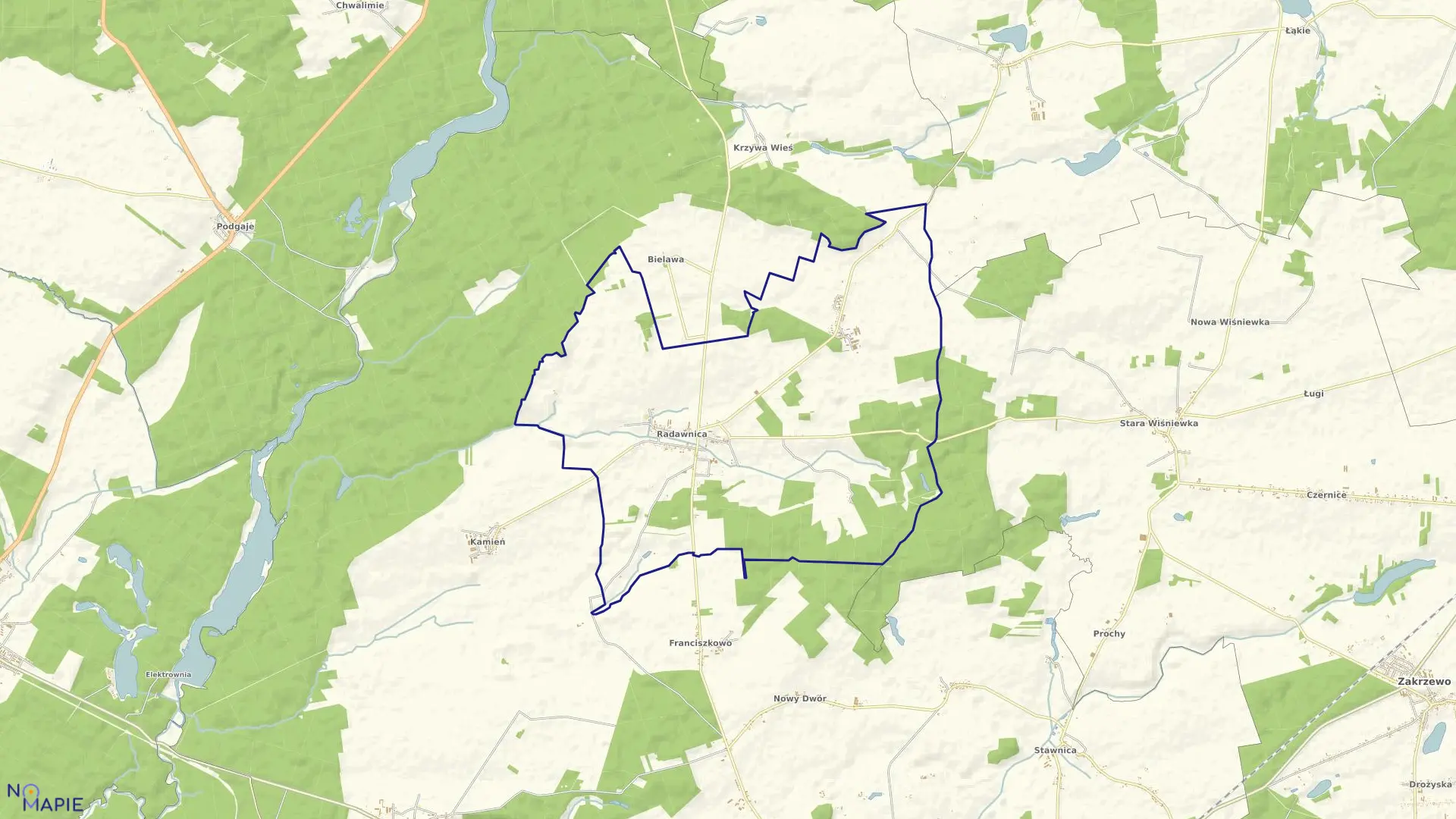 Mapa obrębu RADAWNICA w gminie Złotów