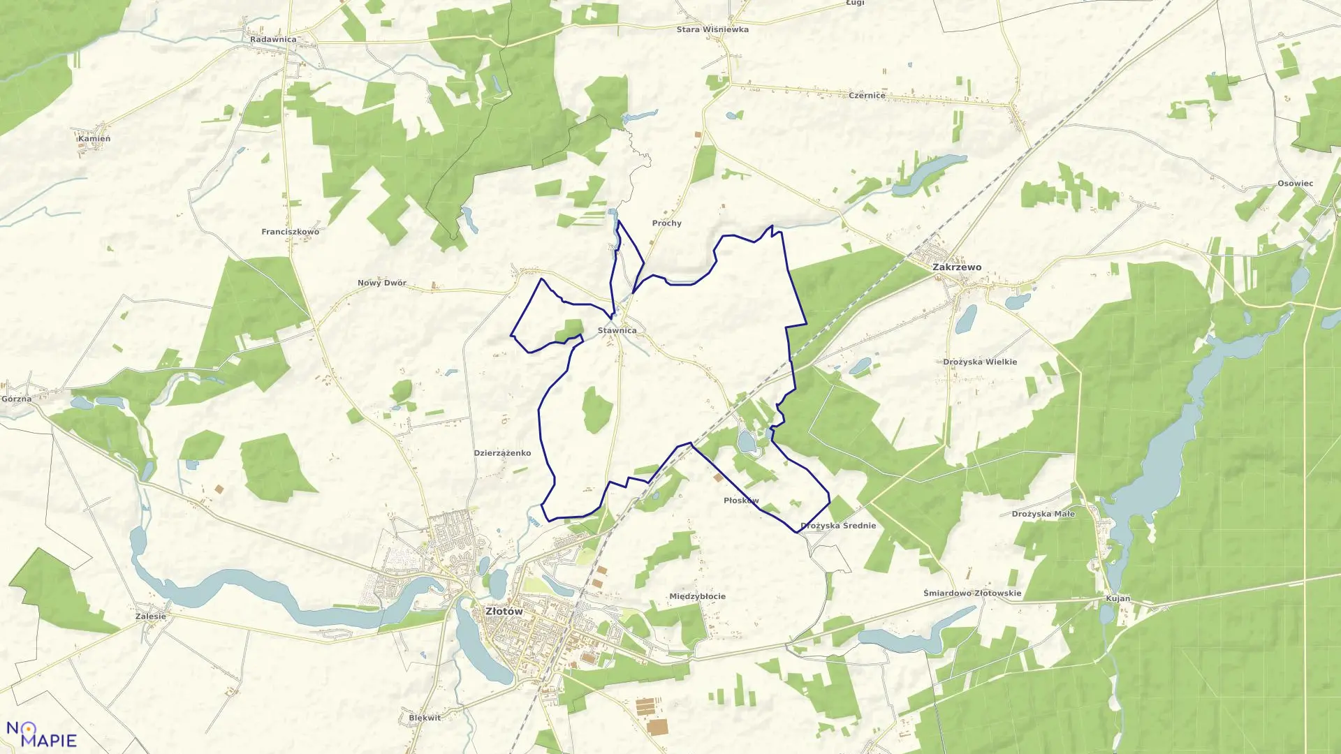 Mapa obrębu STAWNICA w gminie Złotów