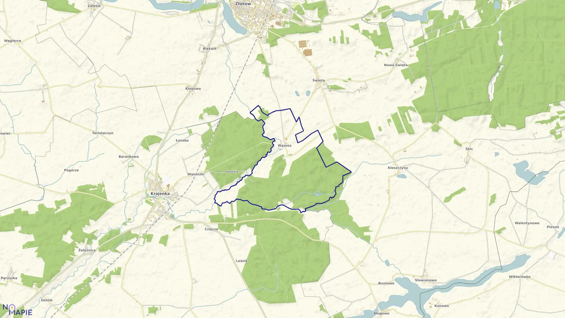 Mapa obrębu WĄSOSZ w gminie Złotów